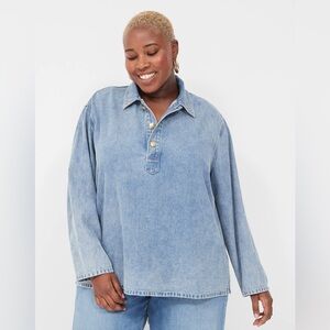 NWT Lane Bryant Relaxed Collared Denim Popover Shirt